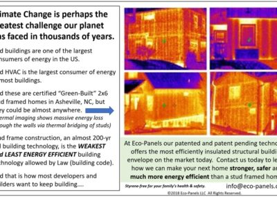 Thermal photographs showing how much heat is leaking out of stud framed houses.