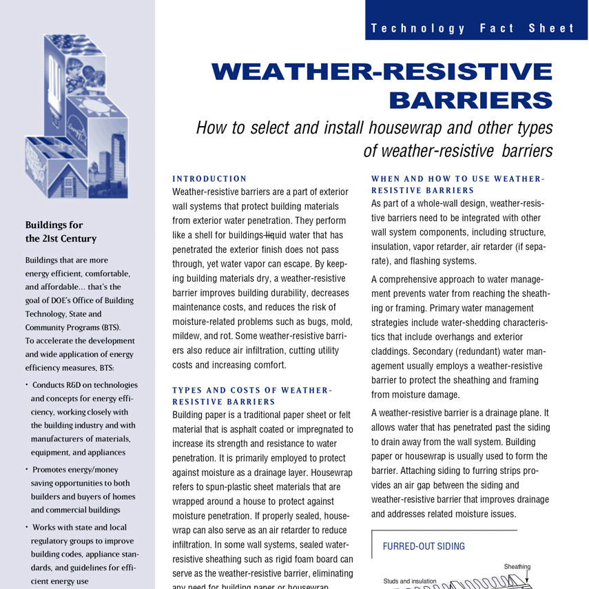 Weather Resistive Barriers Fact Sheet