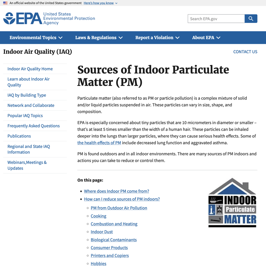 Sources of Indoor Particulate Matter (PM)