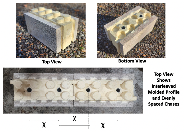 Top and bottom views of EPIC Blocks, showing interleaved molded profile and evenly spaced chases